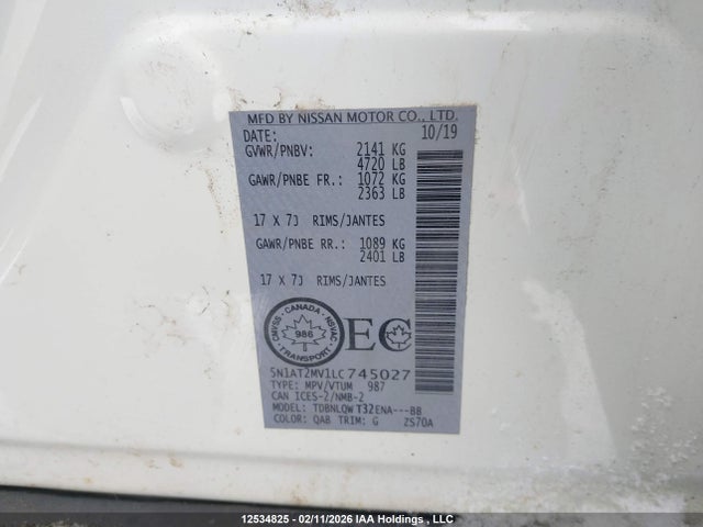 5N1AT2MV1LC745027 Nissan Rogue S/sl/sv