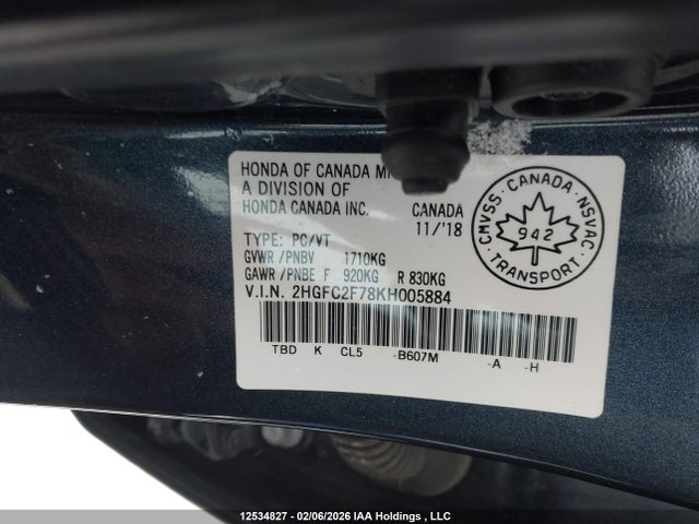 Aukcja sprzedaży 2019 Honda Civic, vin: 2HGFC2F78KH005884, numer aukcji: 12534827
