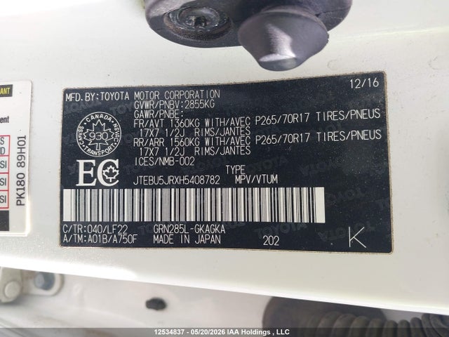 JTEBU5JRXH5408782 Toyota 4runner Sr5 Prem/ltdl/trail/trd