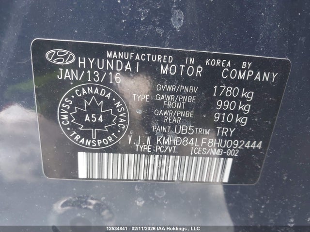 KMHD84LF8HU092444 Hyundai ELANTRA GL