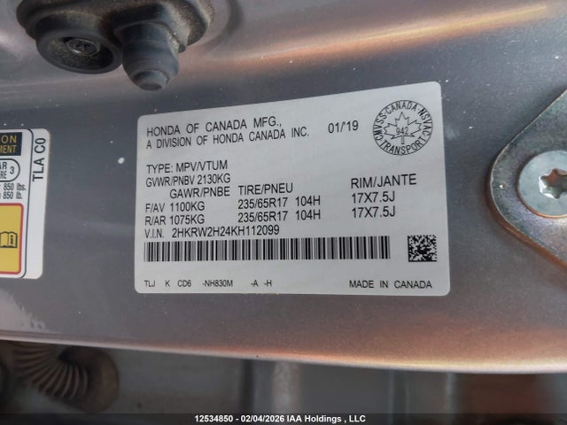 2HKRW2H24KH112099 Honda CR-V LX
