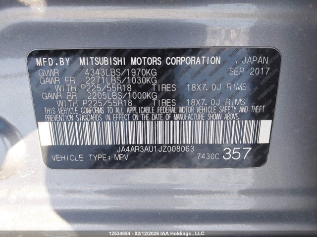 JA4AR3AU1JZ008063 Mitsubishi Outlander Sport Es