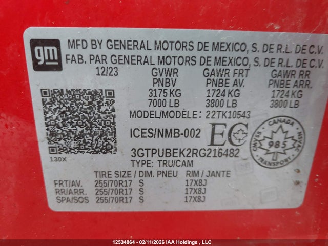 3GTPUBEK2RG216482 GMC Sierra K1500 Sle