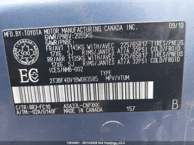 Продаж на аукціоні авто 2011 Toyota Rav4, vin: 2T3BF4DV1BW083585, номер лоту: 12534881
