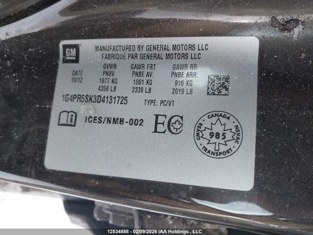 12534888 :رقم المزاد ، 1G4PR5SK3D4131725 vin ، 2013 Buick Verano مزاد بيع