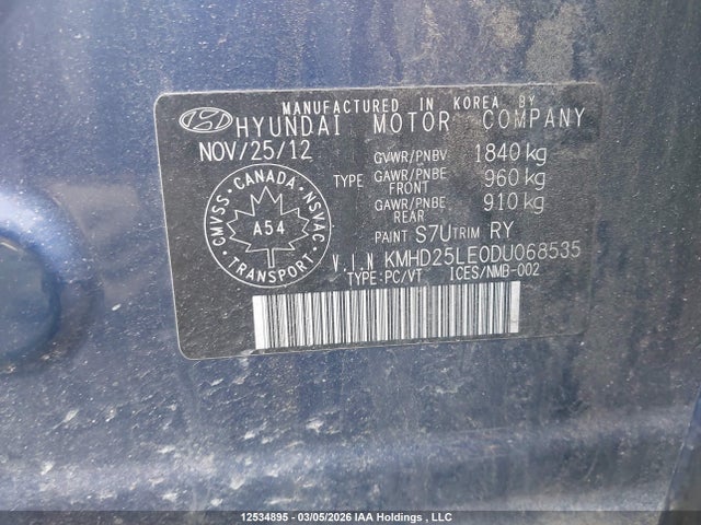 2013 Hyundai Elantra Gt Gl მანქანა იყიდება აუქციონზე, vin: KMHD25LE0DU068535, აუქციონის ნომერი: 12534895