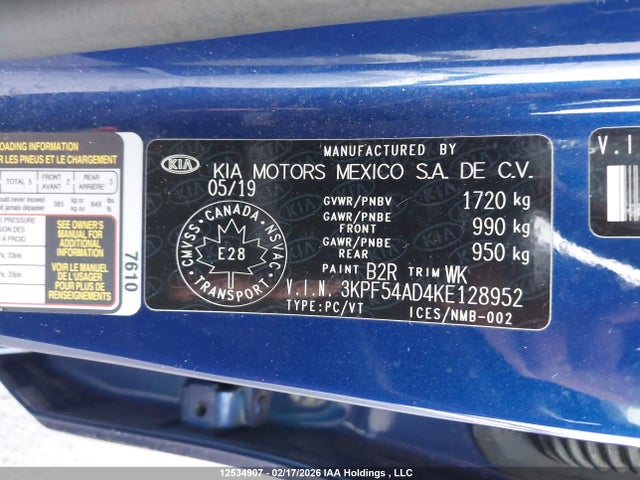 2019 Kia Forte მანქანა იყიდება აუქციონზე, vin: 3KPF54AD4KE128952, აუქციონის ნომერი: 12534907