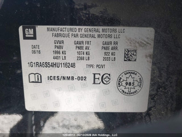 1G1RA6S54HU116248 Chevrolet VOLT LT