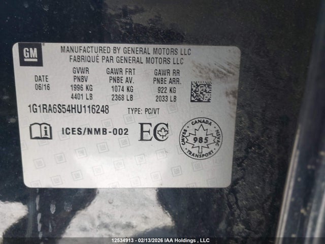 1G1RA6S54HU116248 Chevrolet VOLT LT