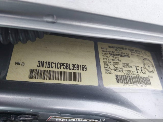 12534921 :رقم المزاد ، 3N1BC1CP5BL399169 vin ، 2011 Nissan Versa مزاد بيع