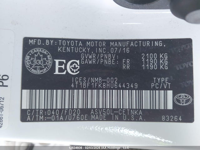 4T1BF1FK8HU644349 Toyota Camry Le/xle/se/xse