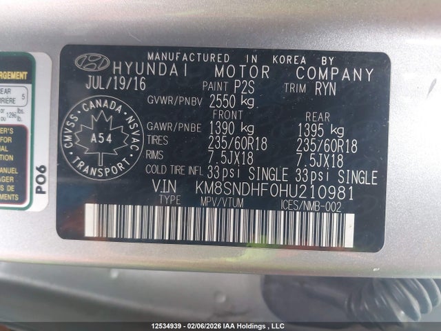 KM8SNDHF0HU210981 Hyundai Santa Fe