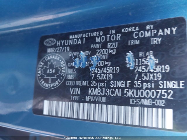 KM8J3CAL5KU000752 Hyundai Tucson Ultimate