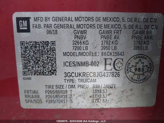 3GCUKREC8JG437826 Chevrolet Silverado 1500 2lt