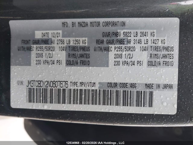 JM3TCBDY2N0607676 Mazda Cx-9 Grand Touring