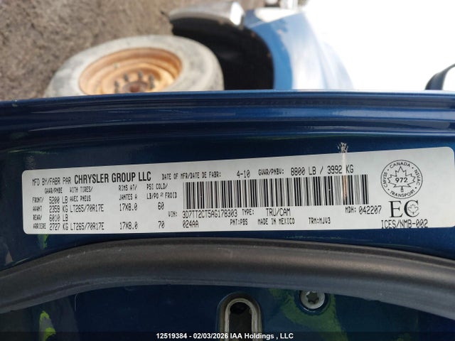 12519384 :رقم المزاد ، 3D7TT2CT5AG178303 vin ، 2010 Dodge Ram 2500 Slt/power Wagon مزاد بيع