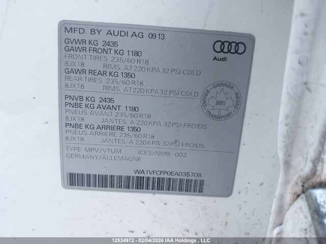 Продаж на аукціоні авто 2014 Audi Q5 2.0 Technik, vin: WA1VFCFP0EA035708, номер лоту: 12534972