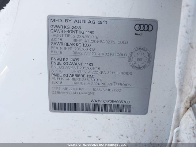Продаж на аукціоні авто 2014 Audi Q5 2.0 Technik, vin: WA1VFCFP0EA035708, номер лоту: 12534972