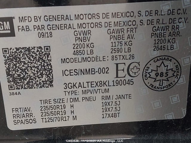 3GKALTEX8KL190045 GMC Terrain Sle