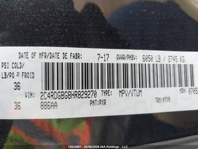 Aukcja sprzedaży 2017 Dodge Grand Caravan Se, vin: 2C4RDGBG8HR829270, numer aukcji: 12534981