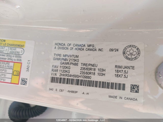 2HKRS4H59SH109880 Honda Cr-v Sport