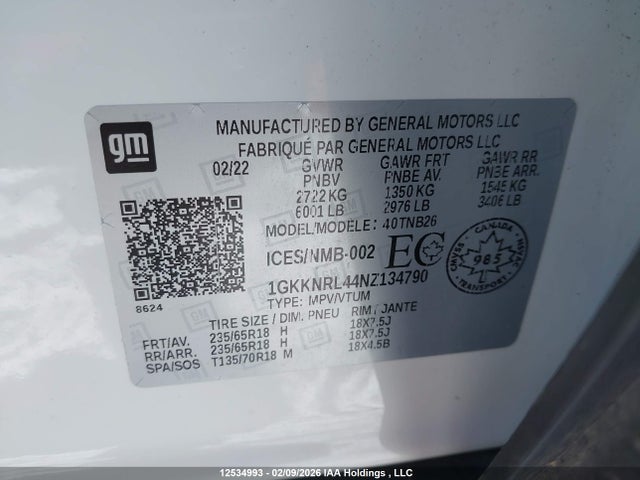 1GKKNRL44NZ134790 GMC ACADIA SLE
