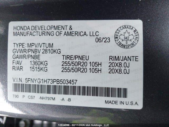 5FNYG1H73PB503457 Honda Pilot