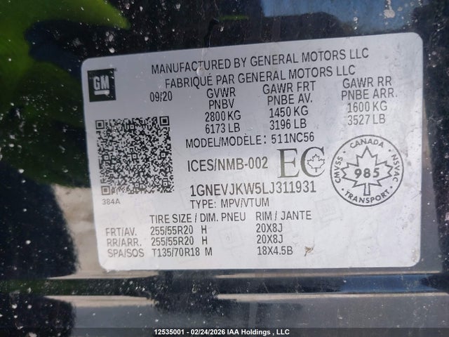 1GNEVJKW5LJ311931 Chevrolet Traverse Rs