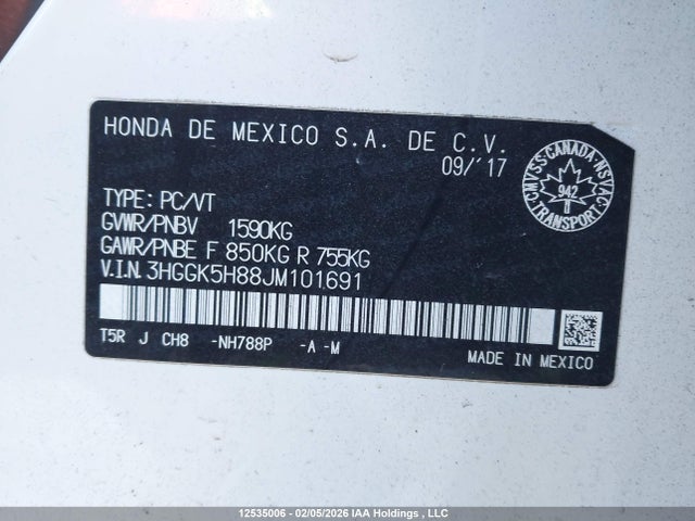 3HGGK5H88JM101691 Honda Fit Ex-l Navi