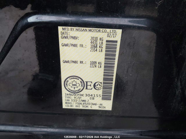 1N4BZ0CP3HC304155 Nissan Leaf S/sv/sl