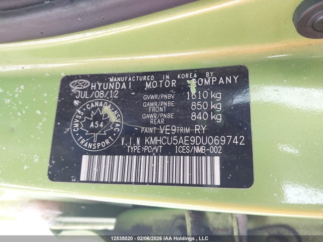 12535020 :رقم المزاد ، KMHCU5AE9DU069742 vin ، 2013 Hyundai Accent Gls/se مزاد بيع