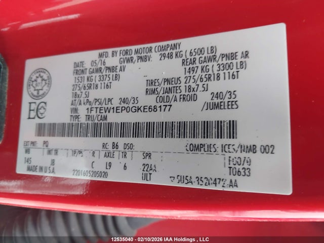 1FTEW1EP0GKE68177 Ford F150 Supercrew