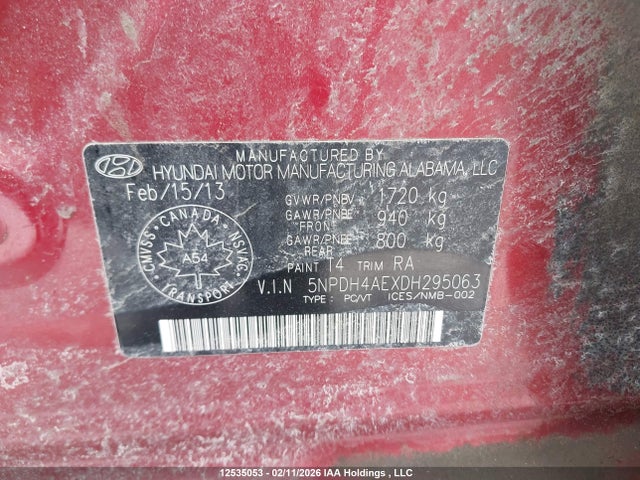 12535053 :رقم المزاد ، 5NPDH4AEXDH295063 vin ، 2013 Hyundai Elantra مزاد بيع