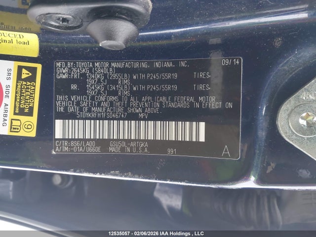 5TDYKRFH1FS046747 Toyota Highlander Limited/ltd Platinum