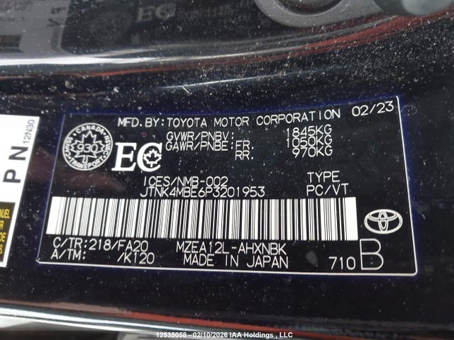 2023 Toyota Corolla მანქანა იყიდება აუქციონზე, vin: JTNK4MBE6P3201953, აუქციონის ნომერი: 12535058