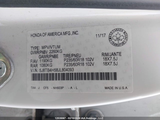 5J8TB4H58JL804093 Acura RDX
