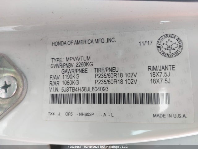 5J8TB4H58JL804093 Acura RDX