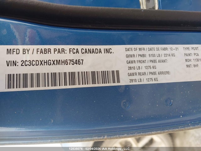2C3CDXHGXMH675467 Dodge CHARGER GT