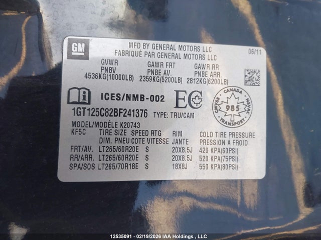 Aukcja sprzedaży 2011 Gmc Sierra 2500hd Denali, vin: 1GT125C82BF241376, numer aukcji: 12535091