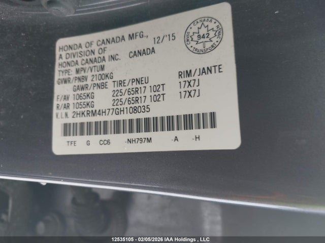 2HKRM4H77GH108035 Honda CR-V