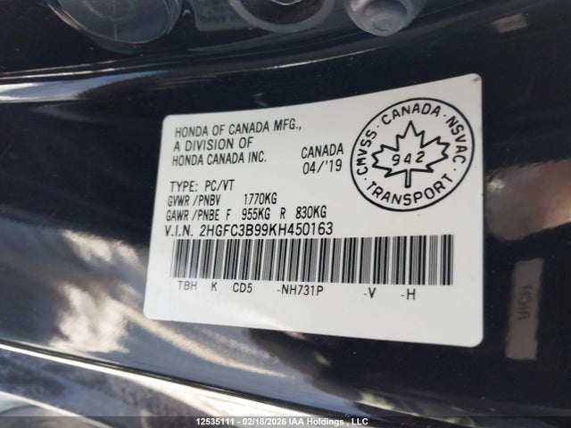 Honda Civic 2019 2HGFC3B99KH450163 Image 18