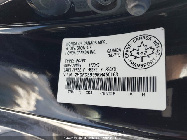 2HGFC3B99KH450163 Honda Civic