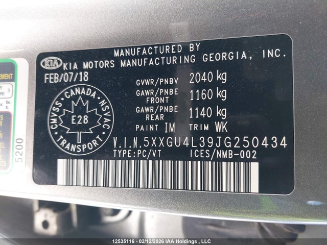 5XXGU4L39JG250434 KIA OPTIMA EX