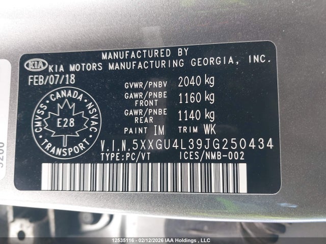 5XXGU4L39JG250434 KIA OPTIMA EX