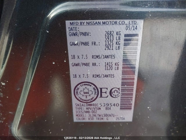 5N1AL0MM4EC539540 Infiniti QX60