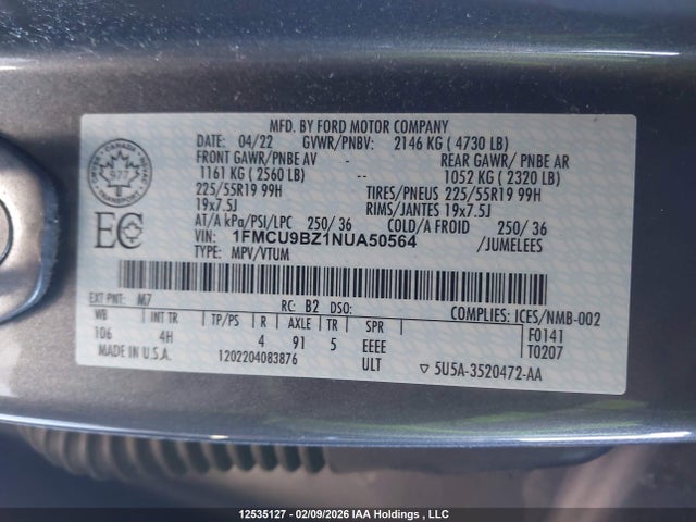 1FMCU9BZ1NUA50564 Ford ESCAPE SE
