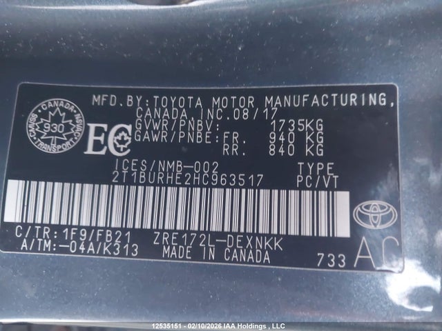Toyota Corolla 2017 2T1BURHE2HC963517 Image 9