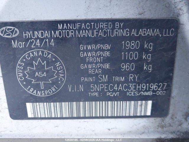 5NPEC4AC3EH919627 Hyundai SONATA SE