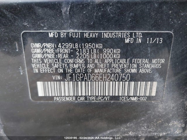 JF1GPAD66EH240750 Subaru Impreza