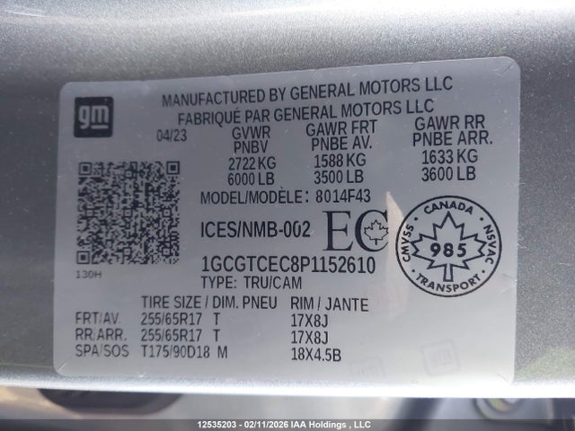 1GCGTCEC8P1152610 Chevrolet Colorado Lt